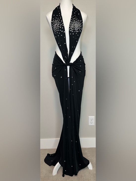 Custom Dresses & Skirts - Black Rhinestone Cutout Halter Maxi Dress Backless Glam Sexy Evening Gown‎ S/M